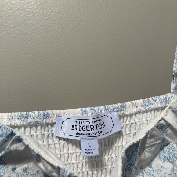 Celebrity Pink Bridgerton Blue and White Midi Dress NWT Lg - Picture 2 of 16